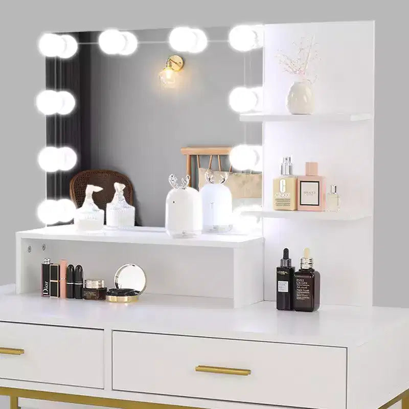 Tocador Bianco con Specchio LED e Sgabello – 1 Persona
