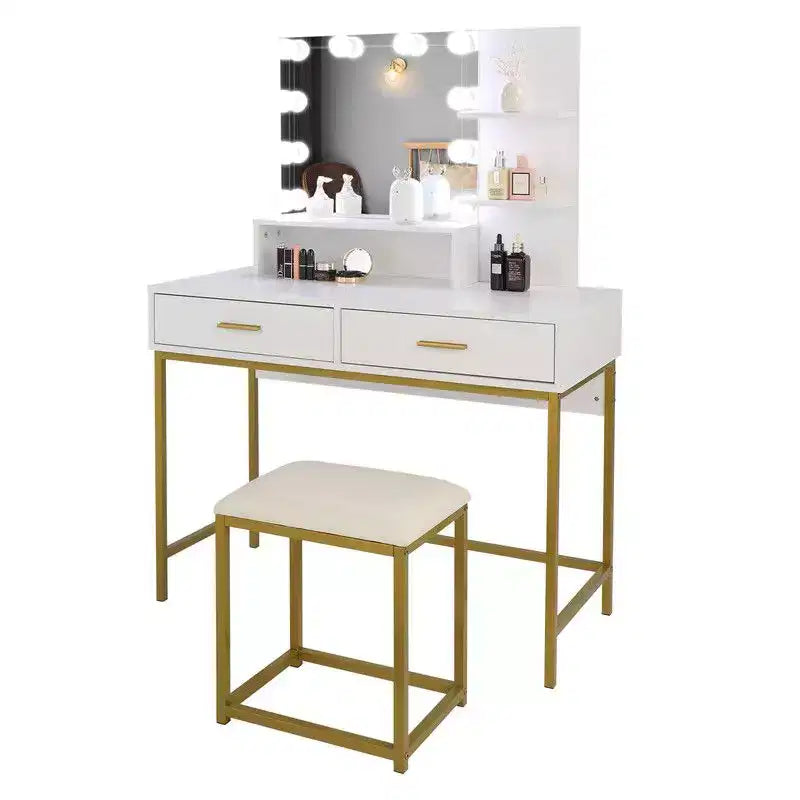 Tocador Bianco con Specchio LED e Sgabello – 1 Persona