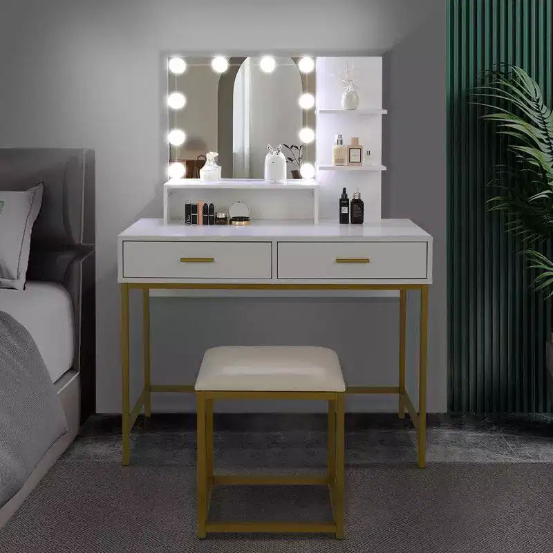 Tocador Bianco con Specchio LED e Sgabello – 1 Persona