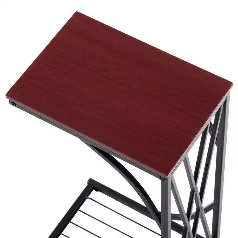 Tavolino laterale a C marrone – Piano in MDF, Struttura in metallo, Montaggio da 1 persona