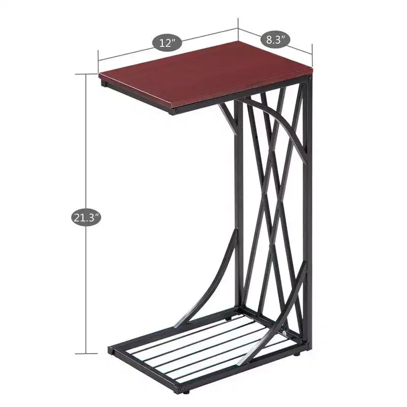 Tavolino laterale a C marrone – Piano in MDF, Struttura in metallo, Montaggio da 1 persona