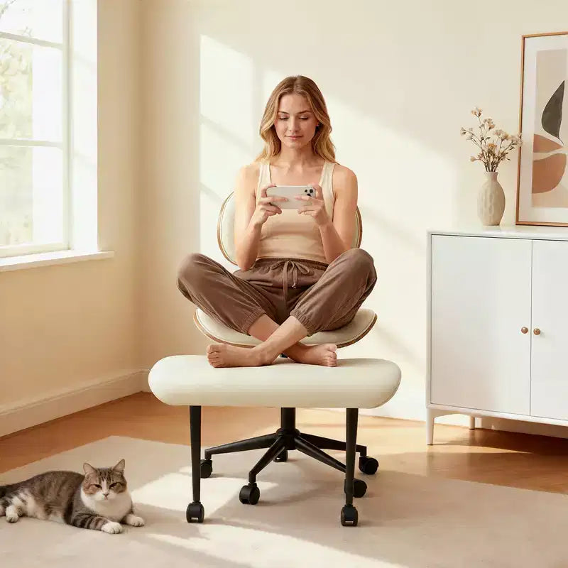 Sedia ergonomica incrociata – in pelle PU, girevole, Nera / Marrone / Rosa / Bianca – 1 persona