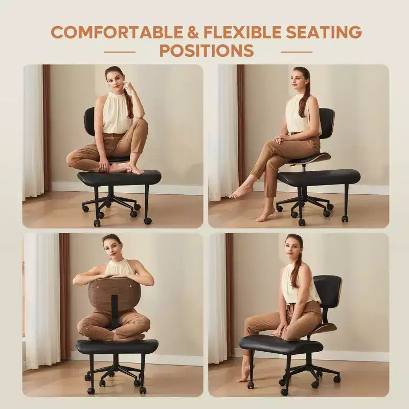 Sedia ergonomica incrociata – in pelle PU, girevole, Nera / Marrone / Rosa / Bianca – 1 persona