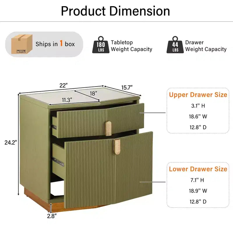 Comodino moderno con 2 cassetti, set da 2 – Cioccolato / Marrone scuro / Verde oliva / Bianco
