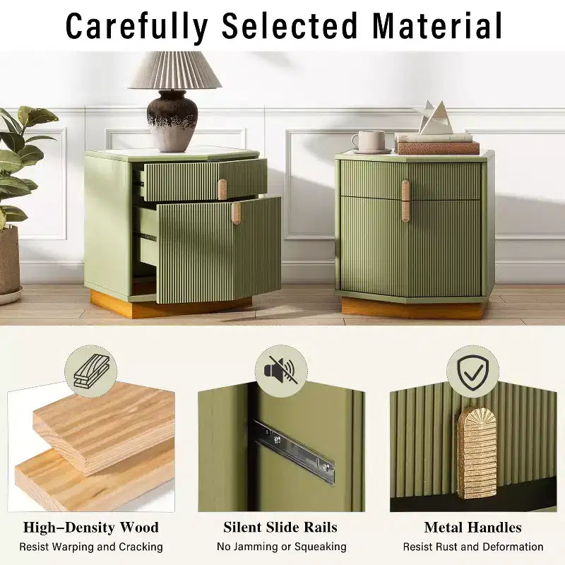 Comodino moderno con 2 cassetti, set da 2 – Cioccolato / Marrone scuro / Verde oliva / Bianco