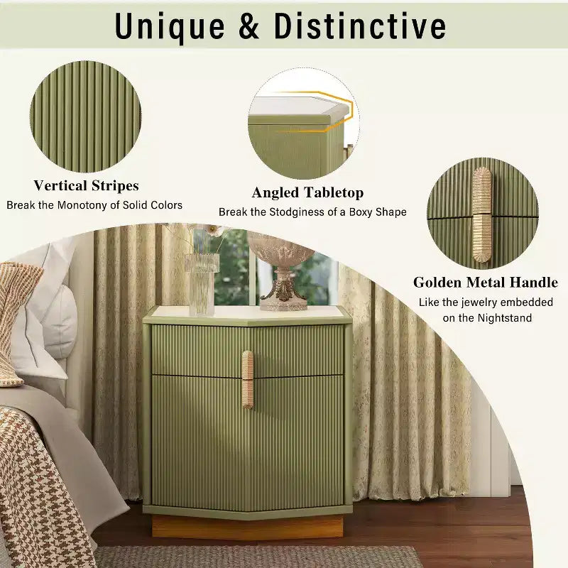 Comodino moderno con 2 cassetti, set da 2 – Cioccolato / Marrone scuro / Verde oliva / Bianco