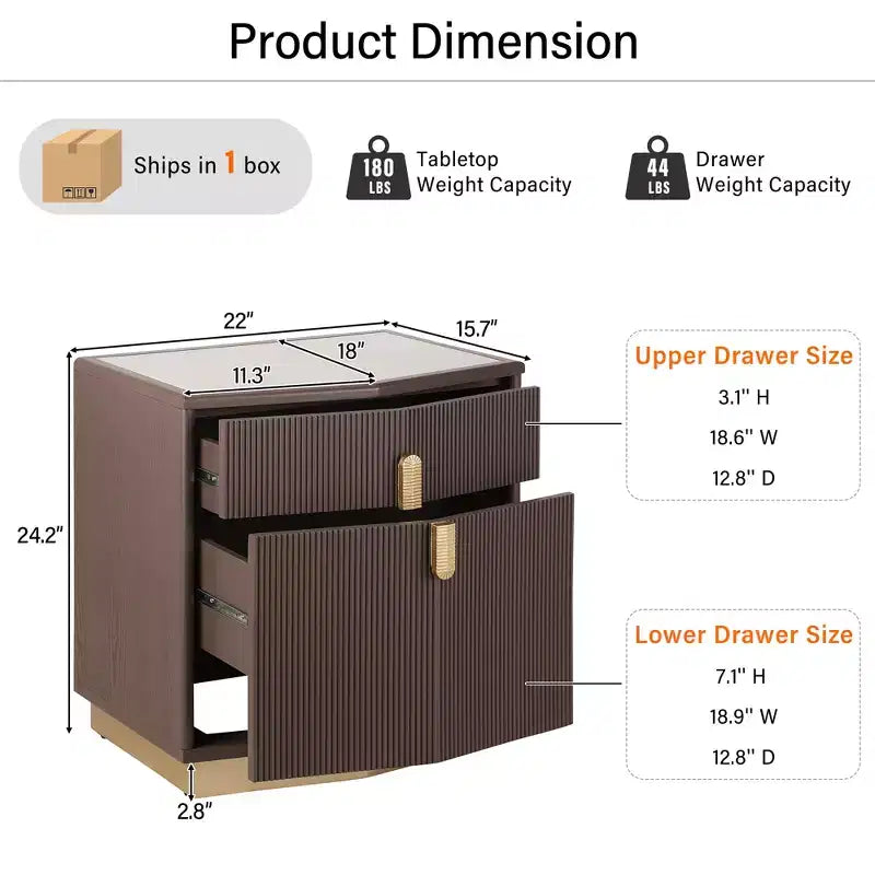 Comodino moderno con 2 cassetti, set da 2 – Cioccolato / Marrone scuro / Verde oliva / Bianco