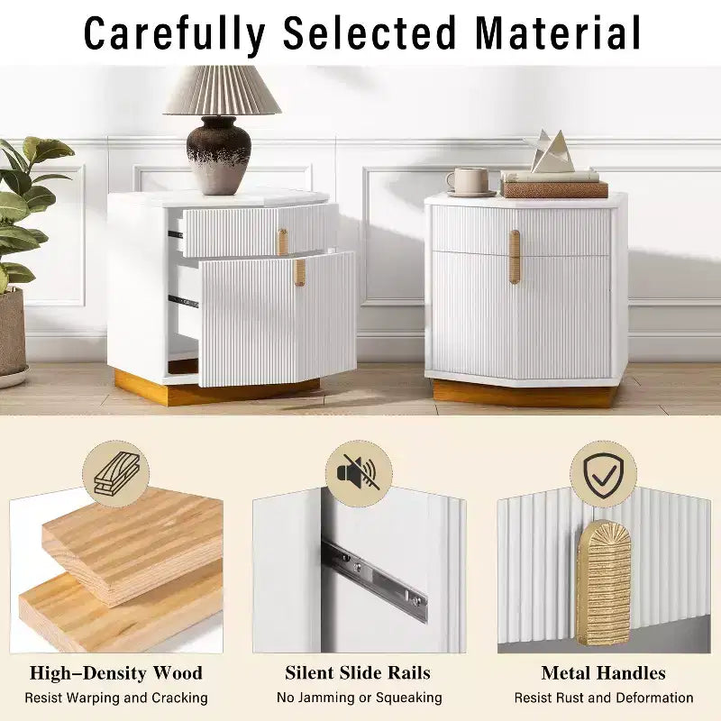 Comodino moderno con 2 cassetti, set da 2 – Cioccolato / Marrone scuro / Verde oliva / Bianco