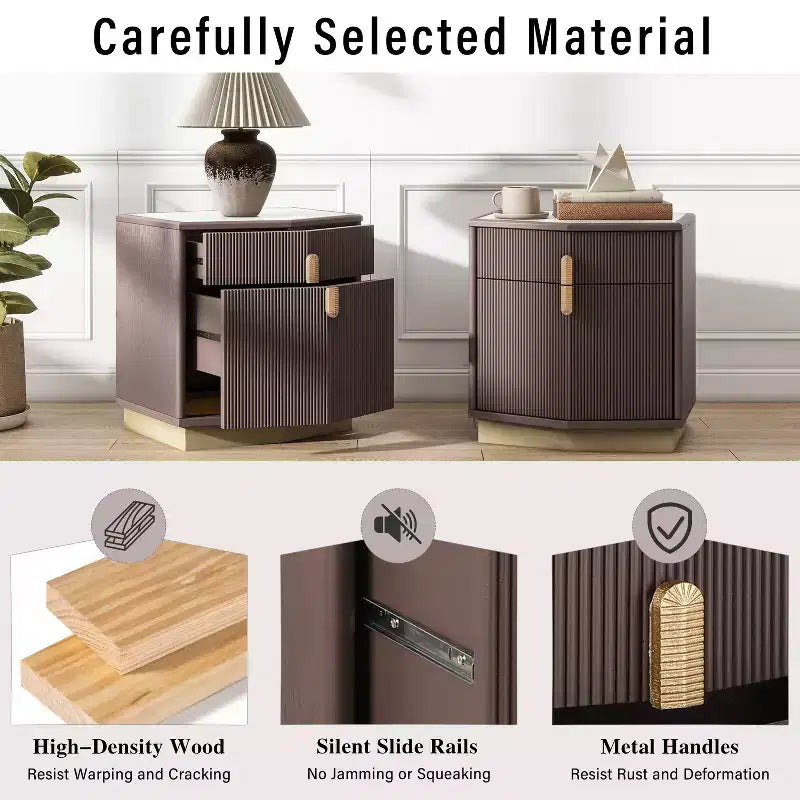 Comodino moderno con 2 cassetti, set da 2 – Cioccolato / Marrone scuro / Verde oliva / Bianco