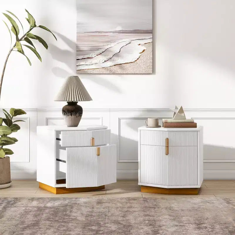Comodino moderno con 2 cassetti, set da 2 – Cioccolato / Marrone scuro / Verde oliva / Bianco