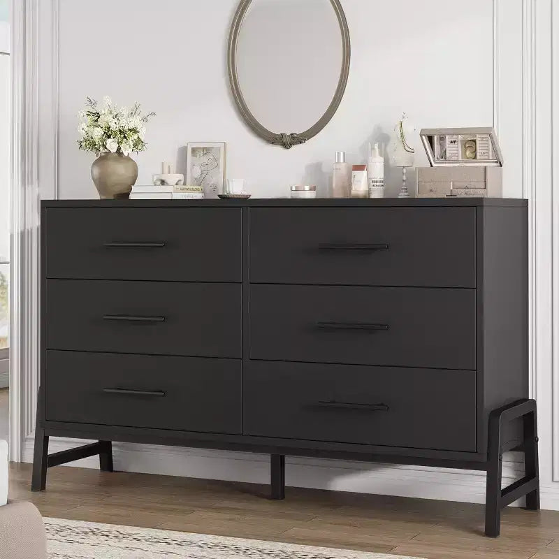 6 Dresser for Bedroom, 52 Wide Drawer with Large Storage Space, Freestanding Wooden Closet Storage Dresser Chest for Living Room, Bedroom