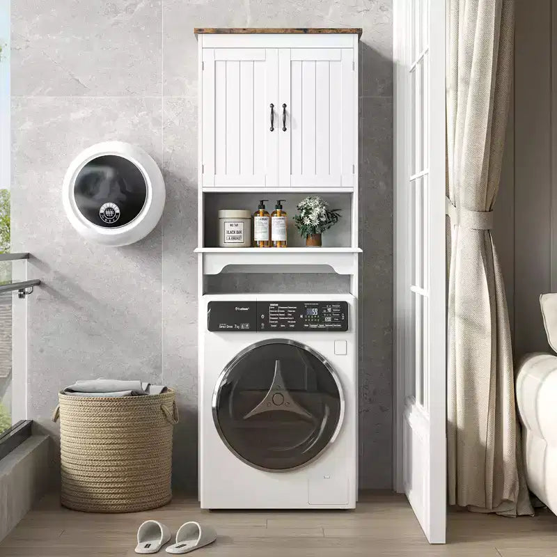 Mobiletto bianco da bagno sopra il WC, 168 cm H, autoportante, doppia anta, montaggio da 1 persona