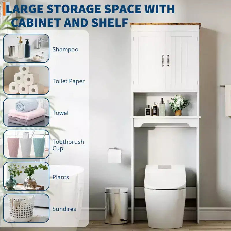 Mobiletto bianco da bagno sopra il WC, 168 cm H, autoportante, doppia anta, montaggio da 1 persona