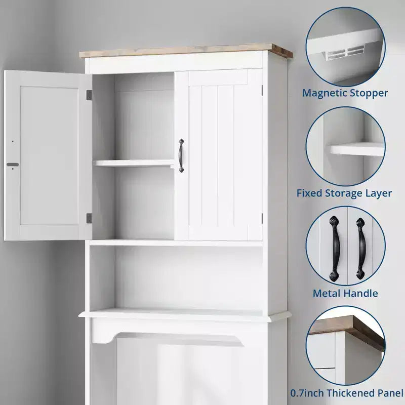 Mobiletto bianco da bagno sopra il WC, 168 cm H, autoportante, doppia anta, montaggio da 1 persona