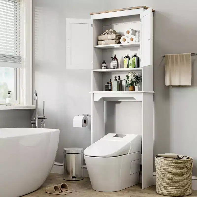 Mobiletto bianco da bagno sopra il WC, 168 cm H, autoportante, doppia anta, montaggio da 1 persona