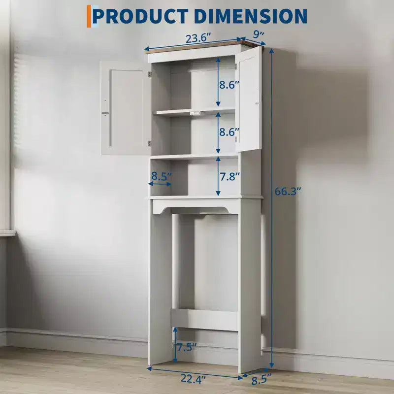 Mobiletto bianco da bagno sopra il WC, 168 cm H, autoportante, doppia anta, montaggio da 1 persona