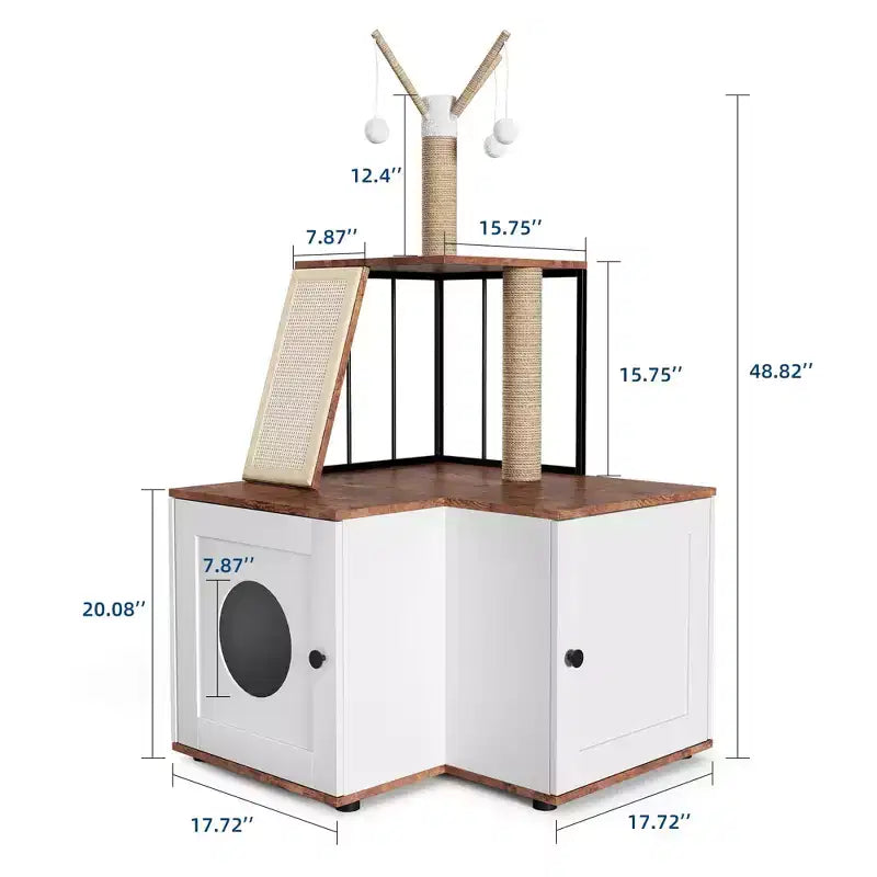 Albero Tiragraffi e Mobile Copri-Lettiera 2-in-1 Bianco con Pali Tiragraffi – 1 Gatto