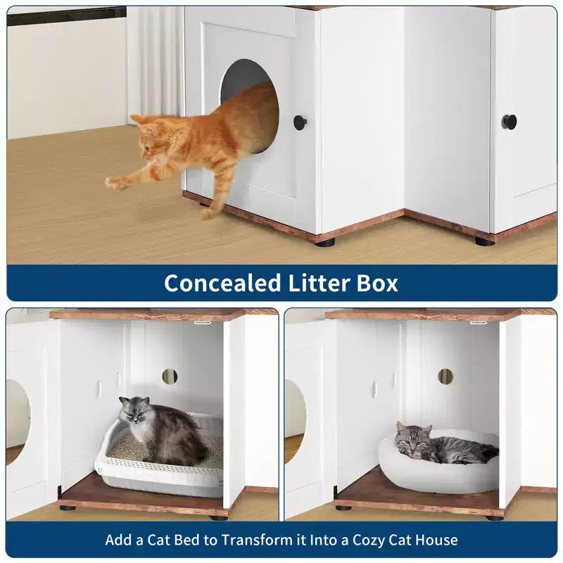 Albero Tiragraffi e Mobile Copri-Lettiera 2-in-1 Bianco con Pali Tiragraffi – 1 Gatto