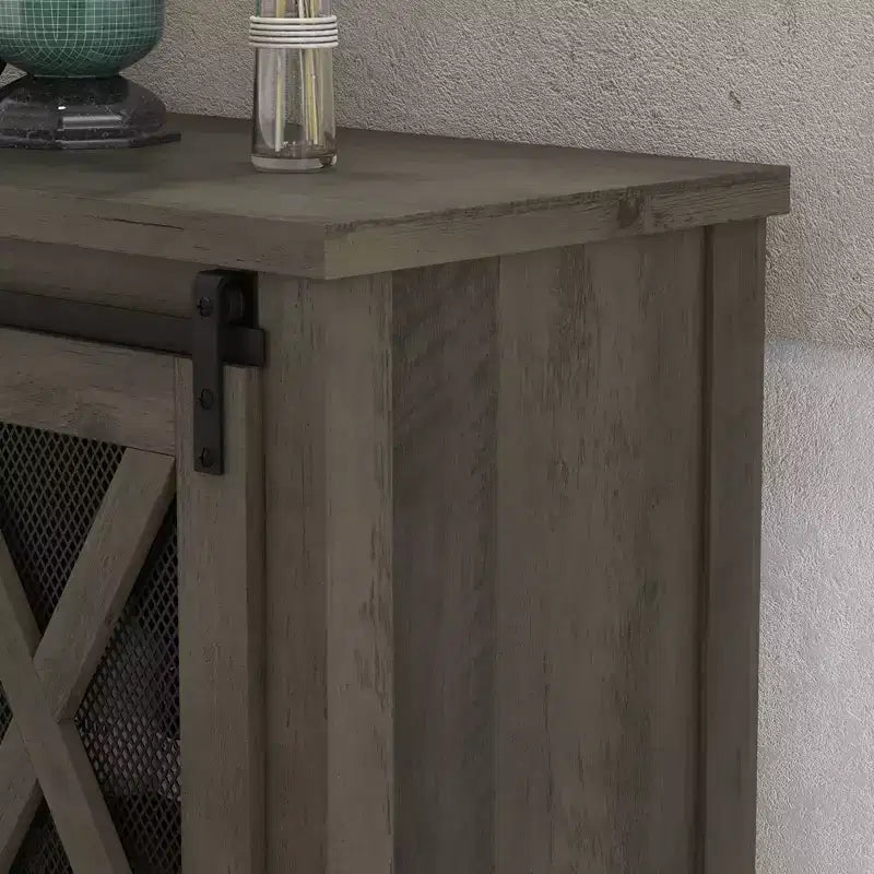 Mobile Bar da Fattoria Bianco/Grigio con Portabicchieri e Anta Scorrevole – Credenza a 2 Ante