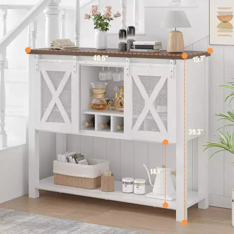 Mobile Bar da Fattoria Bianco/Grigio con Portabicchieri e Anta Scorrevole – Credenza a 2 Ante
