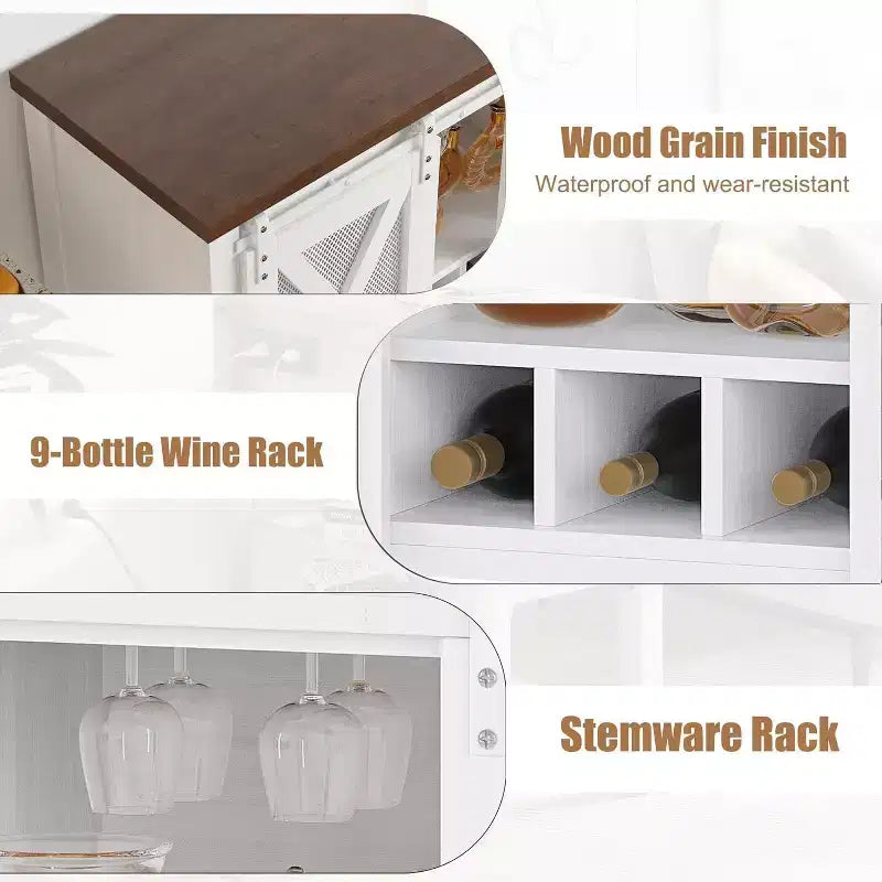Mobile Bar da Fattoria Bianco/Grigio con Portabicchieri e Anta Scorrevole – Credenza a 2 Ante