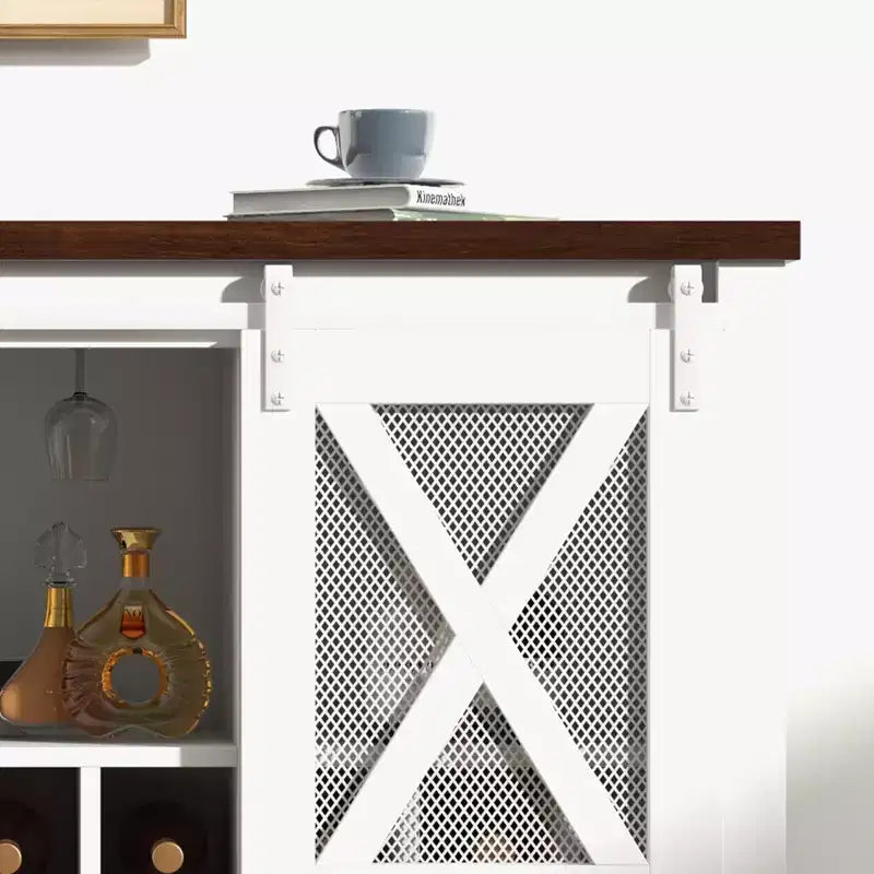 Mobile Bar da Fattoria Bianco/Grigio con Portabicchieri e Anta Scorrevole – Credenza a 2 Ante