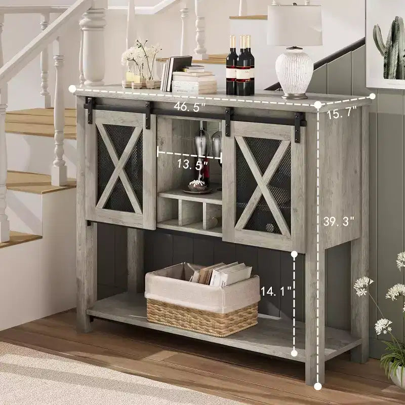 Mobile Bar da Fattoria Bianco/Grigio con Portabicchieri e Anta Scorrevole – Credenza a 2 Ante