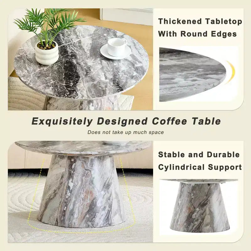 Tavolino da caffè rotondo con piedistallo – Marrone / Grigio / Noce