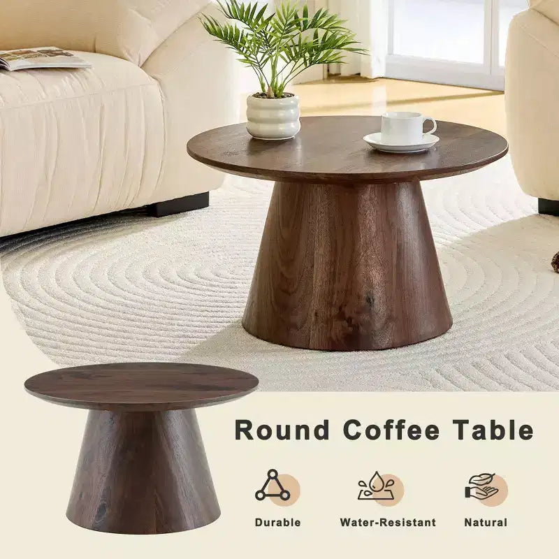 Tavolino da caffè rotondo con piedistallo – Marrone / Grigio / Noce