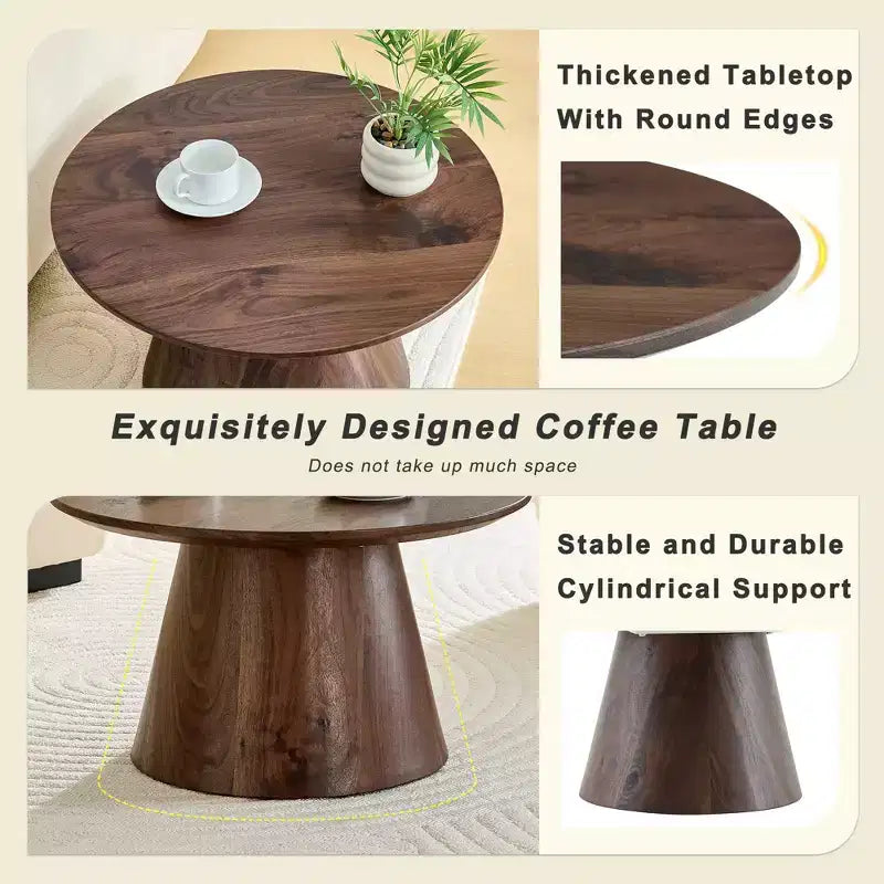 Tavolino da caffè rotondo con piedistallo – Marrone / Grigio / Noce
