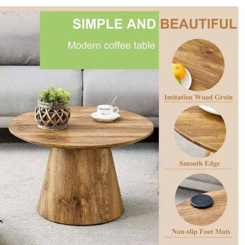 Tavolino da caffè rotondo con piedistallo – Marrone / Grigio / Noce