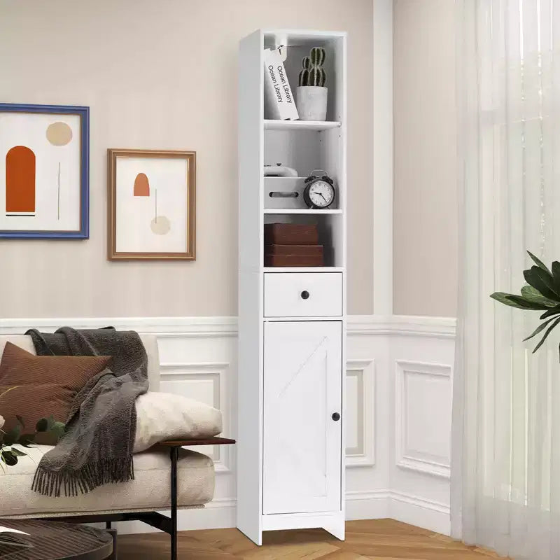 Mobiletto stretto bianco con sportello singolo e cassetto, 168 cm, montaggio per 1 persona
