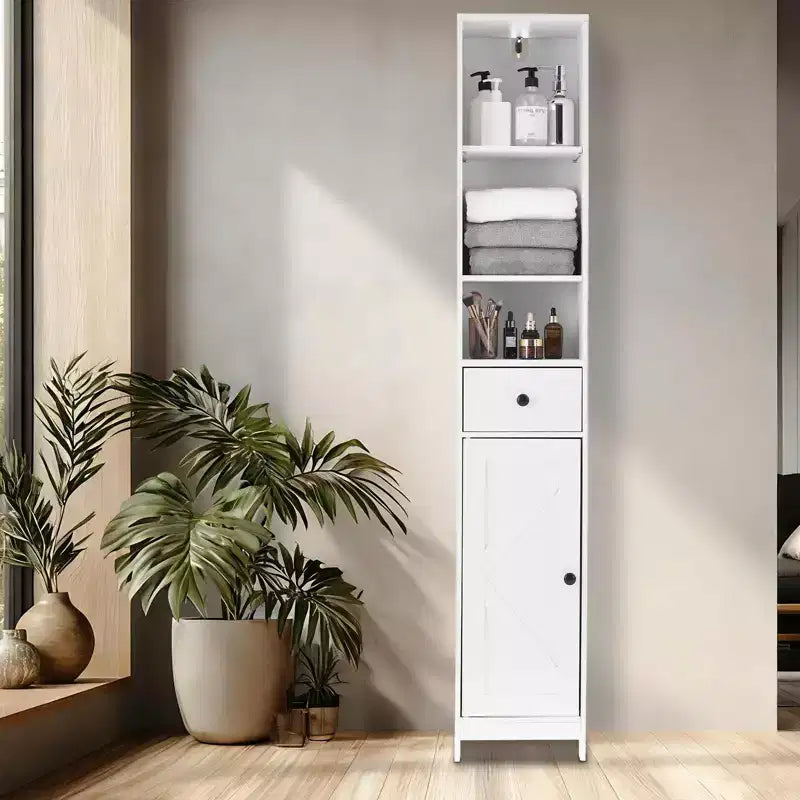 Mobiletto stretto bianco con sportello singolo e cassetto, 168 cm, montaggio per 1 persona