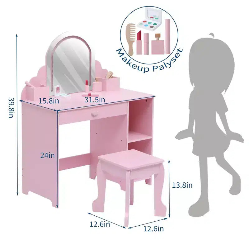 Set toeletta e sgabello per bambini con specchio illuminato, colori rosa/viola/bianco – Per 1 bambino, età 3+