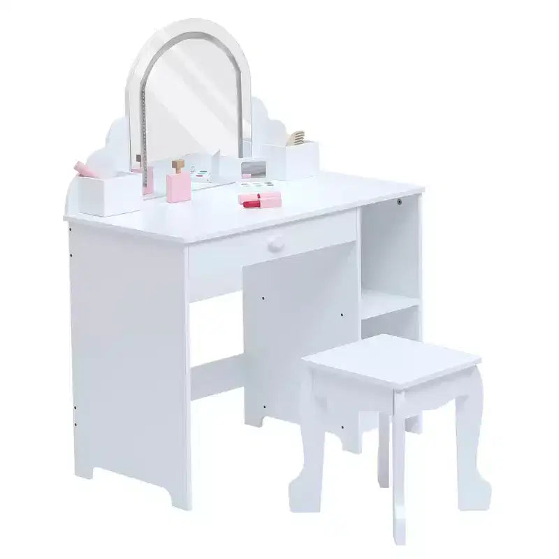 Set toeletta e sgabello per bambini con specchio illuminato, colori rosa/viola/bianco – Per 1 bambino, età 3+