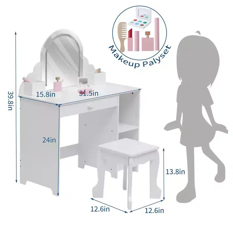 Set toeletta e sgabello per bambini con specchio illuminato, colori rosa/viola/bianco – Per 1 bambino, età 3+