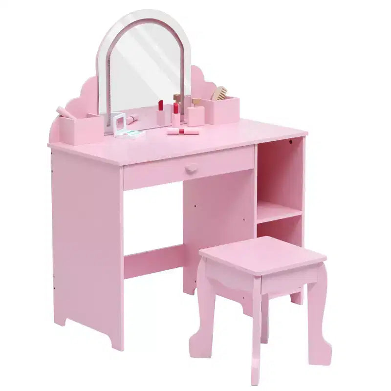 Set toeletta e sgabello per bambini con specchio illuminato, colori rosa/viola/bianco – Per 1 bambino, età 3+