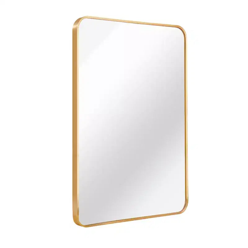 Specchio da parete rettangolare con cornice in alluminio dorato, 91 cm H x 61 cm L