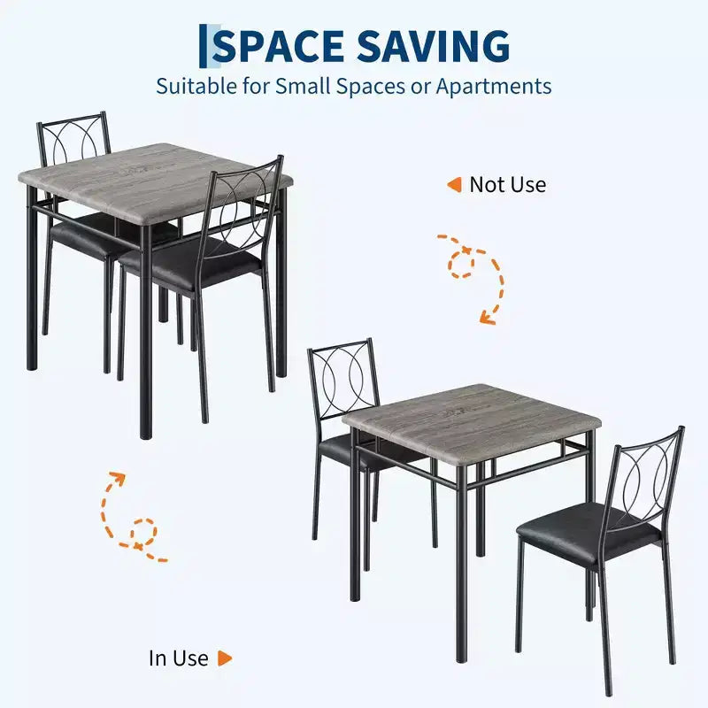 Set tavolo da pranzo quadrato per 2 persone, marrone/grigio/noce, 3 pezzi con sedie imbottite