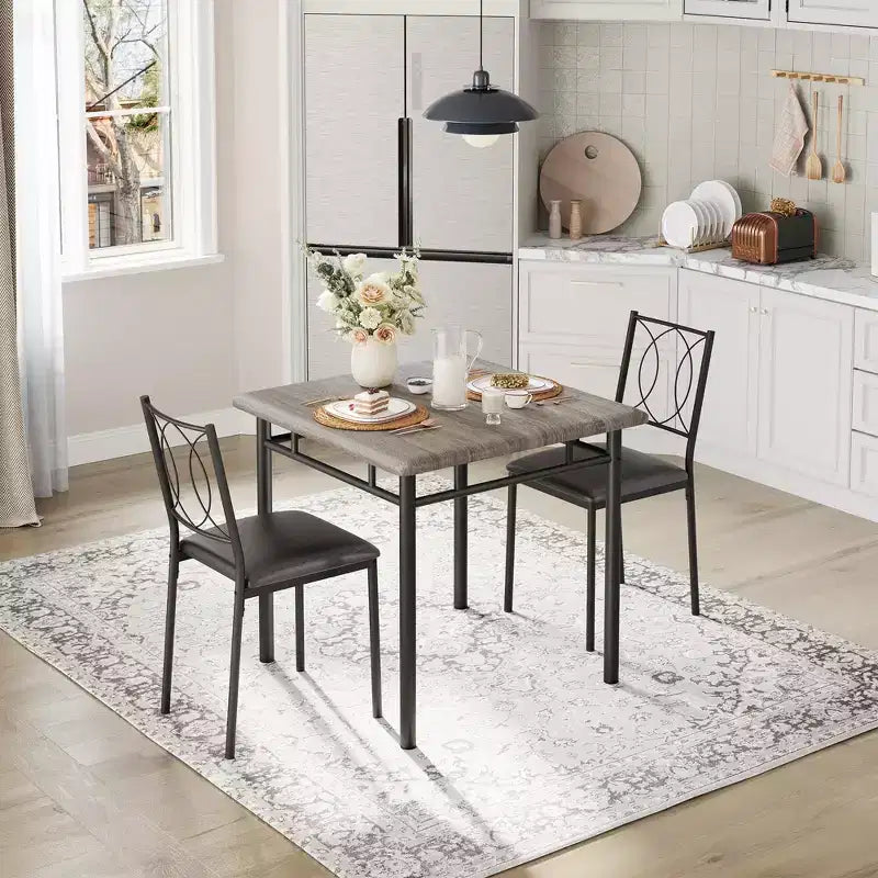 Set tavolo da pranzo quadrato per 2 persone, marrone/grigio/noce, 3 pezzi con sedie imbottite