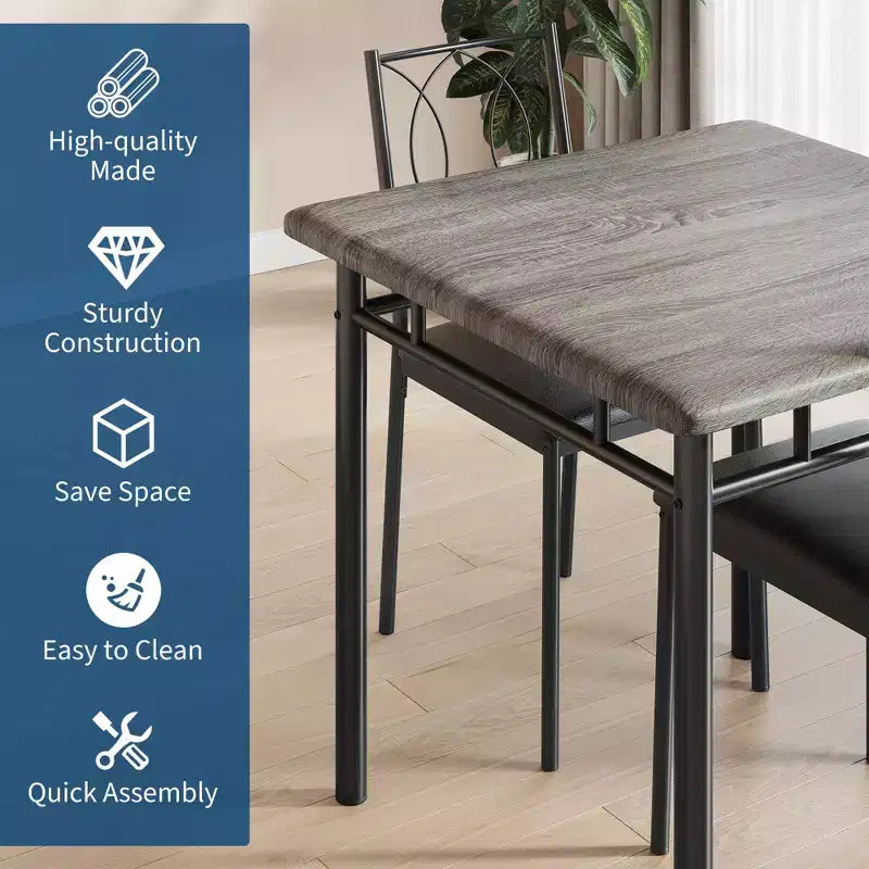 Set tavolo da pranzo quadrato per 2 persone, marrone/grigio/noce, 3 pezzi con sedie imbottite