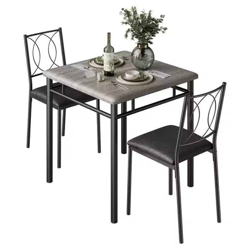 Set tavolo da pranzo quadrato per 2 persone, marrone/grigio/noce, 3 pezzi con sedie imbottite