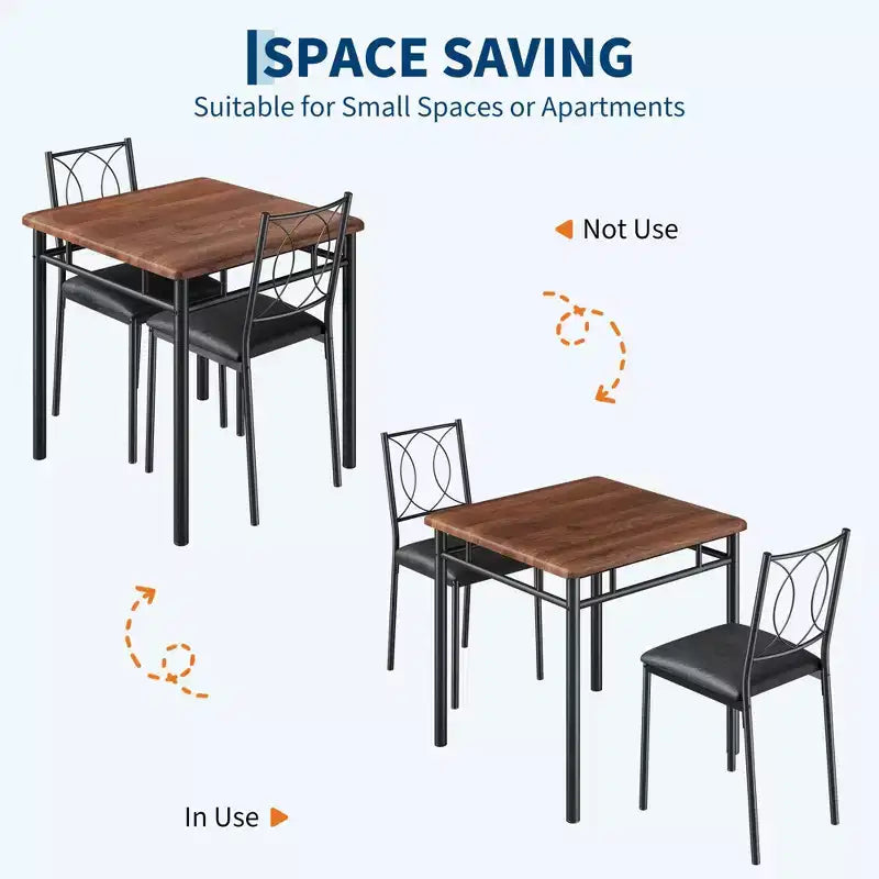 Set tavolo da pranzo quadrato per 2 persone, marrone/grigio/noce, 3 pezzi con sedie imbottite