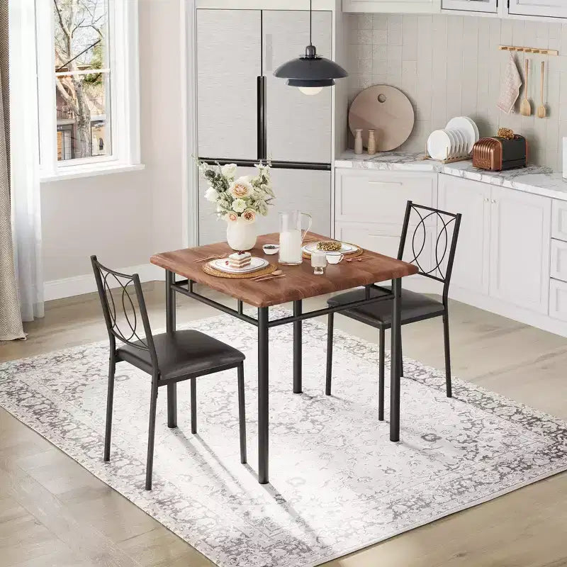 Set tavolo da pranzo quadrato per 2 persone, marrone/grigio/noce, 3 pezzi con sedie imbottite
