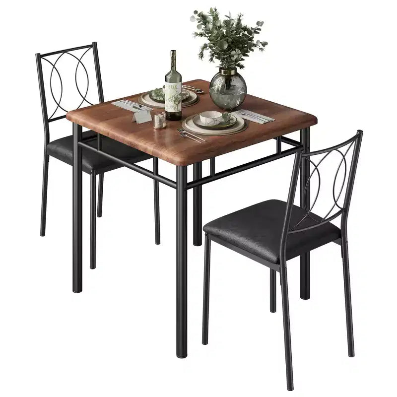 Set tavolo da pranzo quadrato per 2 persone, marrone/grigio/noce, 3 pezzi con sedie imbottite