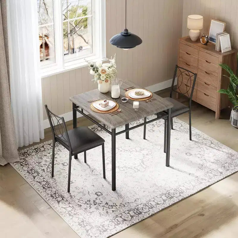 Set tavolo da pranzo quadrato per 2 persone, marrone/grigio/noce, 3 pezzi con sedie imbottite