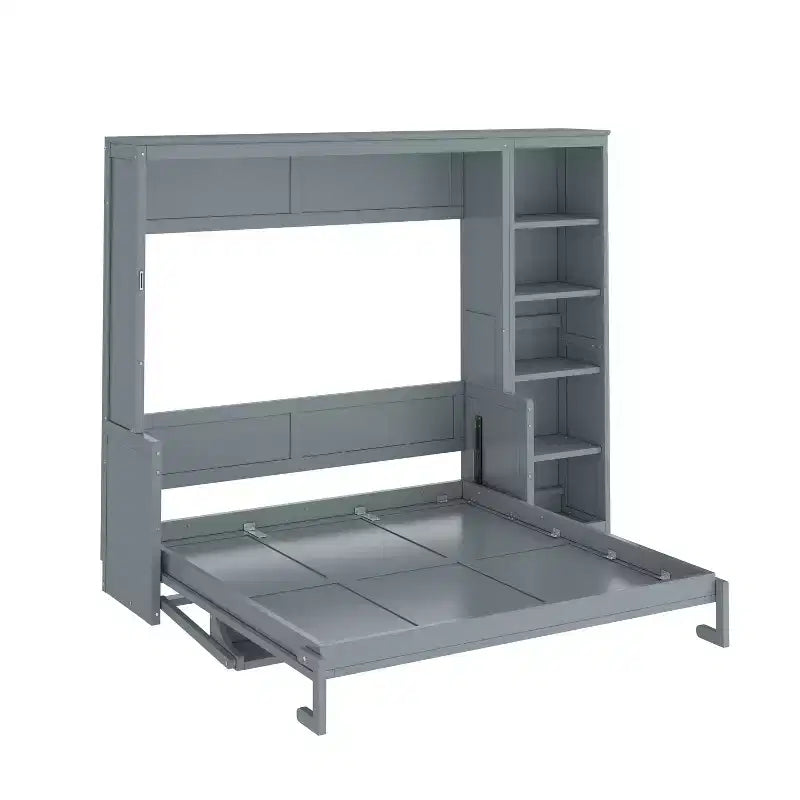 Letto a scomparsa Queen Size con scrivania e libreria, legno naturale — 1–2 utenti