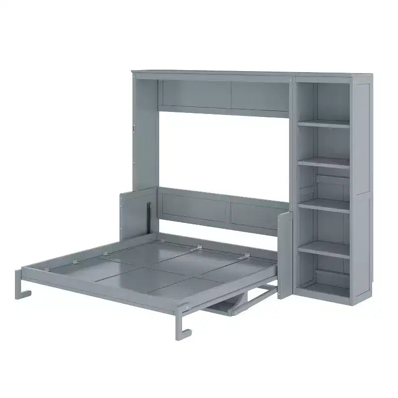 Letto a scomparsa Queen Size con scrivania e libreria, legno naturale — 1–2 utenti