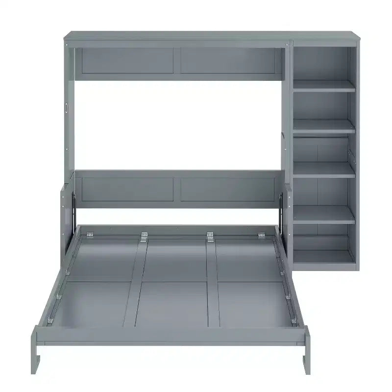 Letto a scomparsa Queen Size con scrivania e libreria, legno naturale — 1–2 utenti