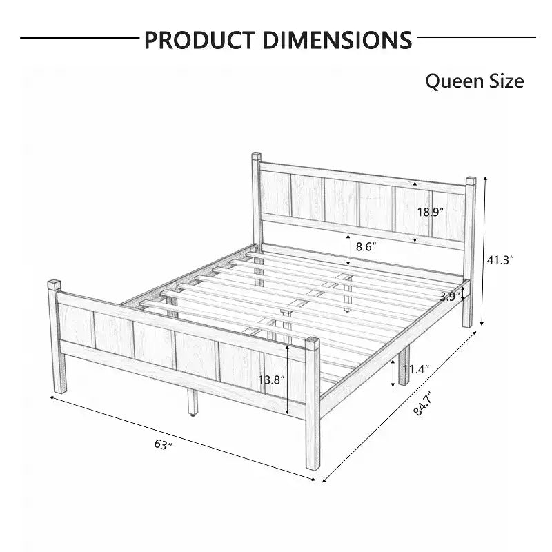 Letto matrimoniale Queen in noce scuro – stile Shaker a pannelli piatti, 1 persona